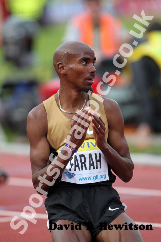 Mo Farah after winning the 5000 metres, 2012 Samsung Diamond League, Crystal Palace, London.